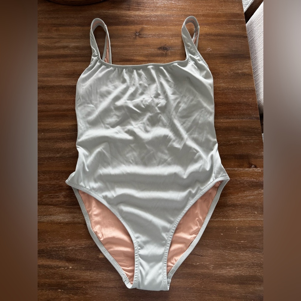 Madewell Light Gray and Peach One Piece Swimsuit